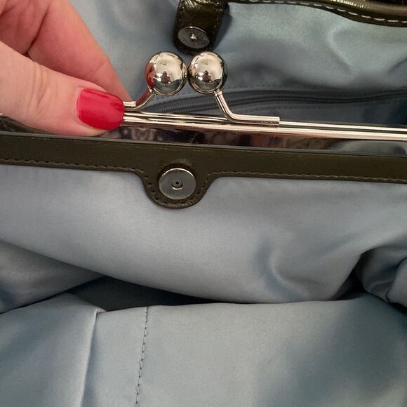 Coach Vintage hand bag green with blue satin 3 divisions - Picture 6 of 12